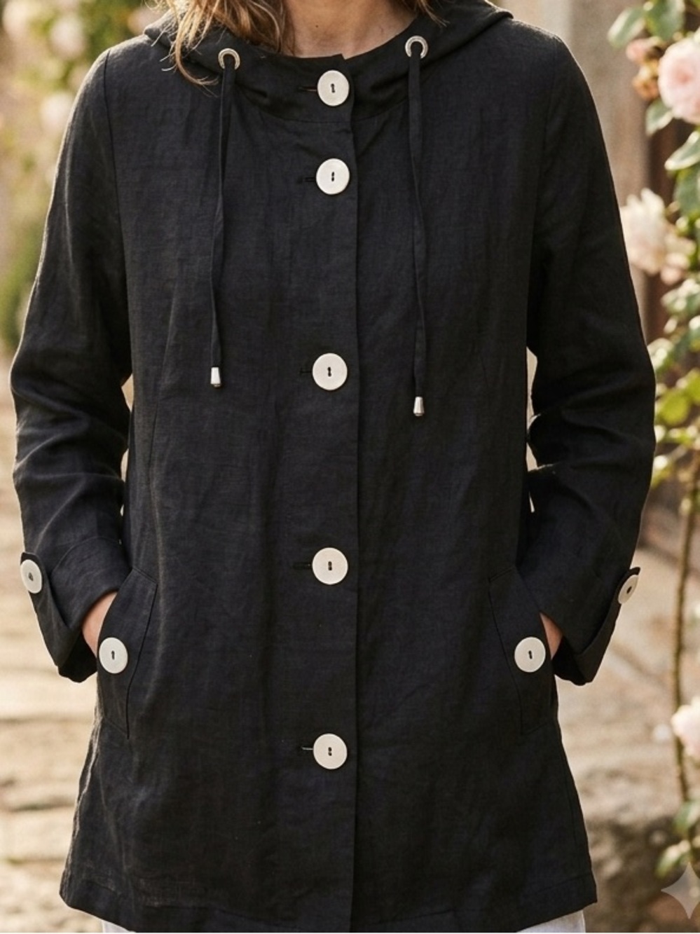 Tahari Linen Hooded Jacket